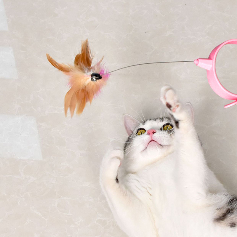 Cat Collar Toys Interactive Cat Toys Cat Teaser Stick Collar Self-help Feather Teaser Stick with Bell for Kittens Juguetes Gatos