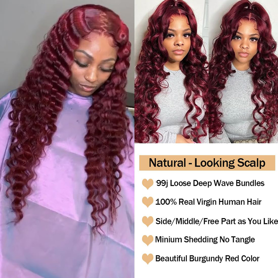 99J Bury Loose Wave Frontal Wig 13X4 Deep Curly Lace Front Human Wigs Brazilian Remy Hair