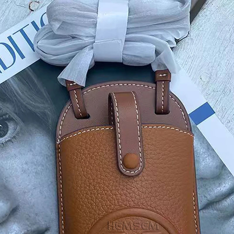 HEMSEM Contrast colors denim leather 2-card slot bag with adjustable shoulder strap 7-inch phone accessories letter handbag 240626