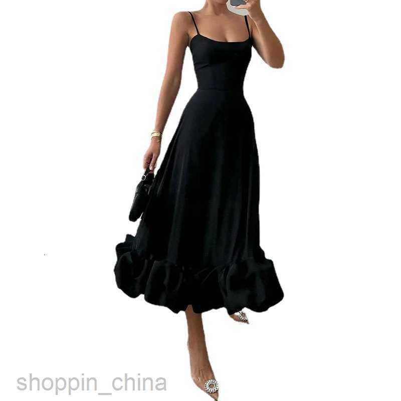 Basic Casual Women Dresses Fashion Women's Long Dress Summer Strap Large Hem Solid Color Dress