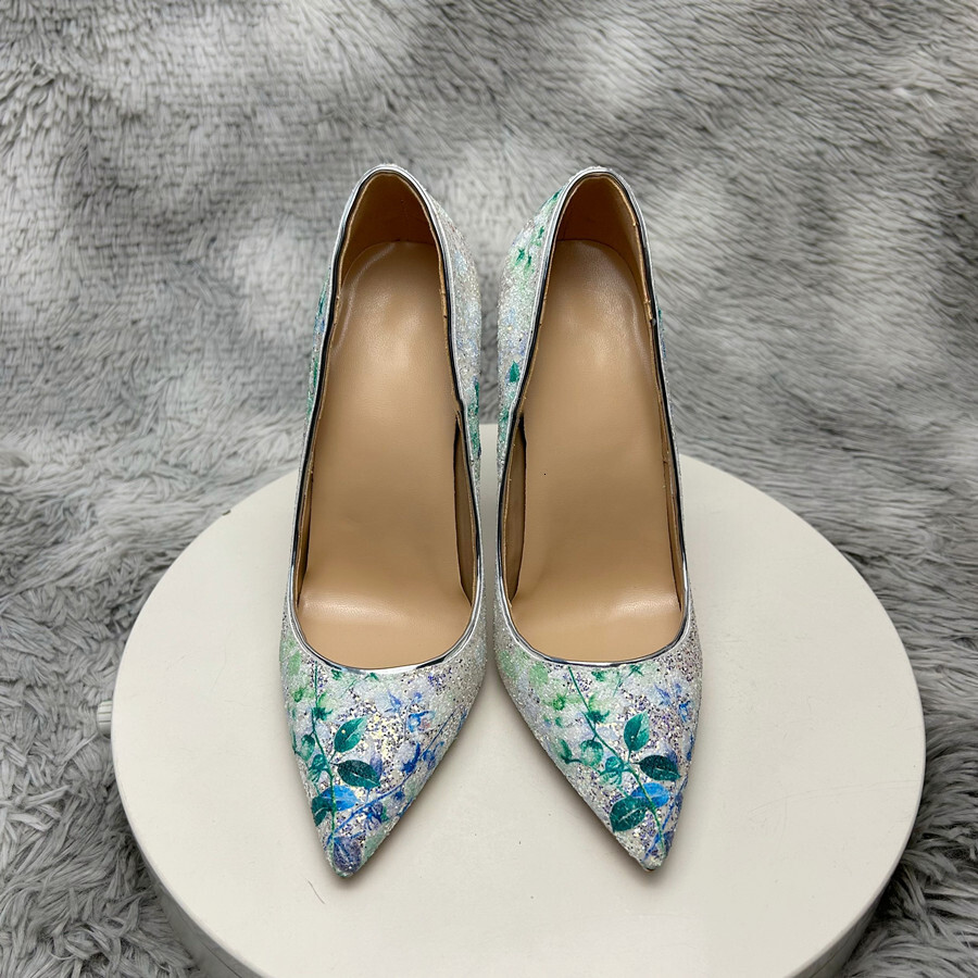 Noenname_Null- Wedding 2024 New Sier Rhinestone Sequined High Heels Female Stiletto Bridal Shoes 12Cm