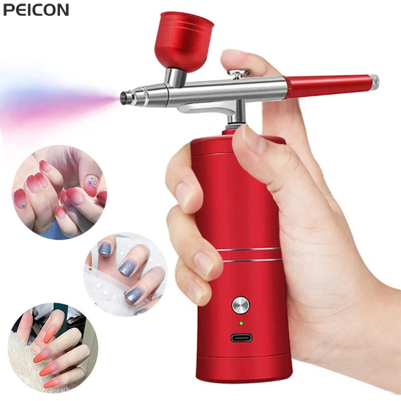 Airbrush Nail With Compressor Portable Airbrush For Nails Cake Painting Crafts Mini Airbrush Nail Art Paint Spray Gun Compressor 240627