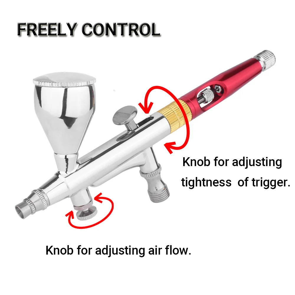 Gravity Dual-action Mini 9cc Airbrush Detachable Fluid Cup Paint Nail Spray Gun Makeup Paint Set Face Tattoo Art DIY Red Gold 240627