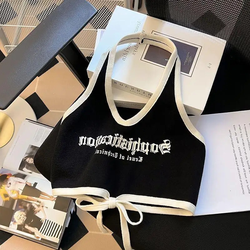 summer baby girl vest suspenders child Korean letters color matching halter hip hop punk streetwear crop top Gothic 2 10 clothes 240627