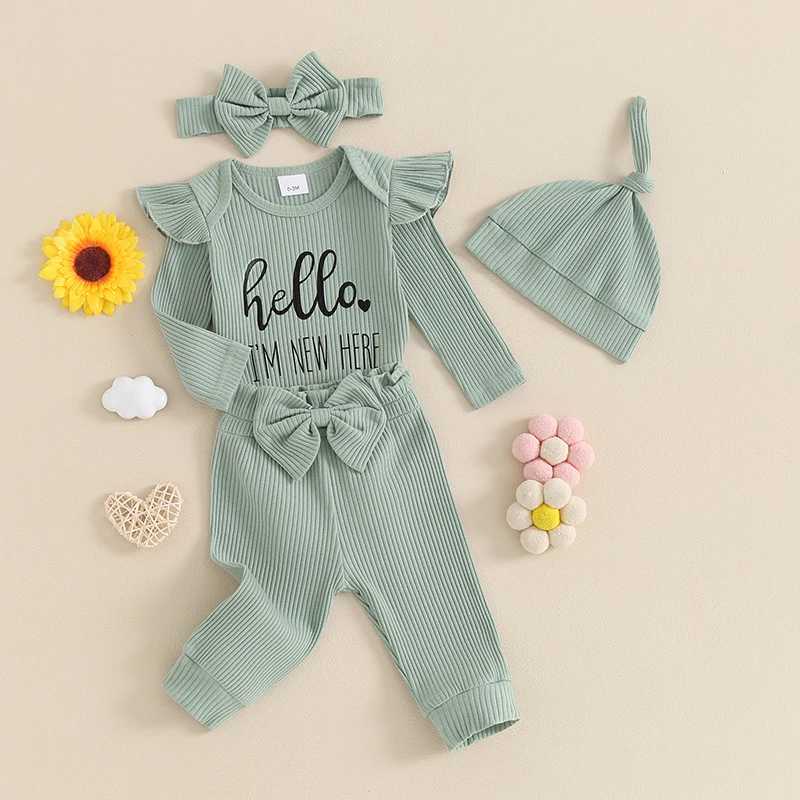 Pajamas Pixie New Baby Girls Autumn Casual 4pcs Set Long sleeved jumpsuit with ribbed pants and hat set 0-6m WX5.31