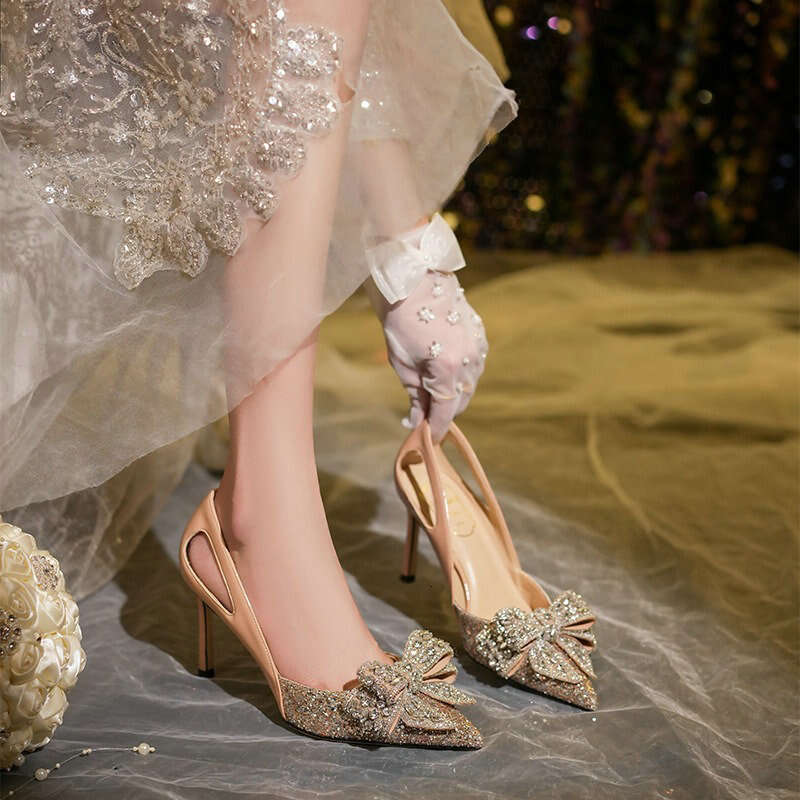 2023 New Dress Bridal Pumps Engagement Wedding Shoes Bridesmaid Butterfly-Knot High Heels Kq3
