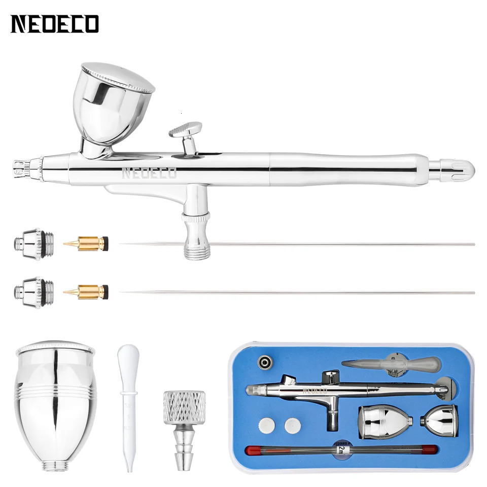 Dual-Action Airbrush With Auto-Centering Nozzle 7cc 13cc Cups 0.2/0.3/0.5mm needle for Modeling Makeup Nail Art Painting Tool 240627