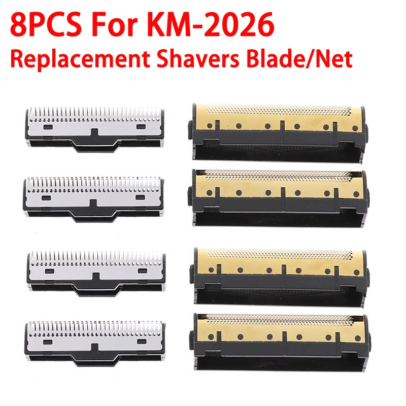 8PCS Replacement Blade Foil Net Cutter Head For Kemei Km-2026 Hair Trimmer Clipper Barber Cutting Electric Shavers Blades Part 240627