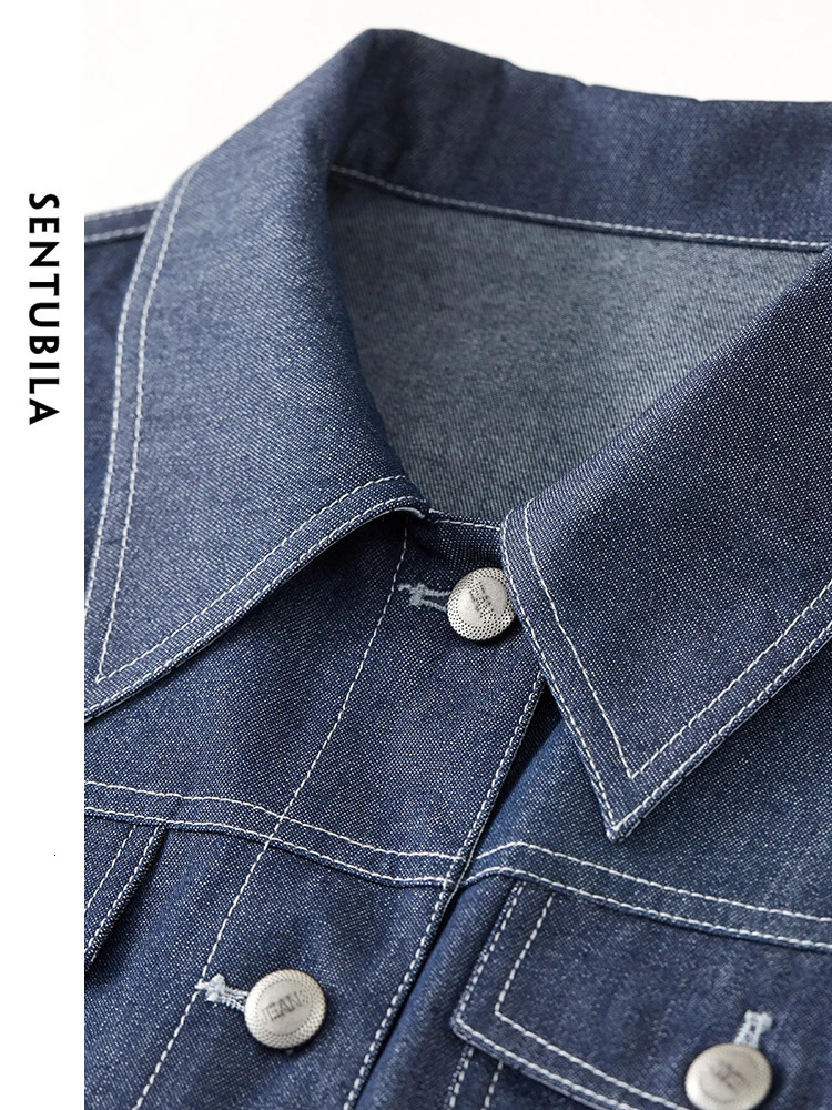 SENTUBILA Hong Kong Style Denim Set Lapel Cropped Jacket Aline Mini Skirt Spring Casual Womens Jean Suit W41Z53840 240627