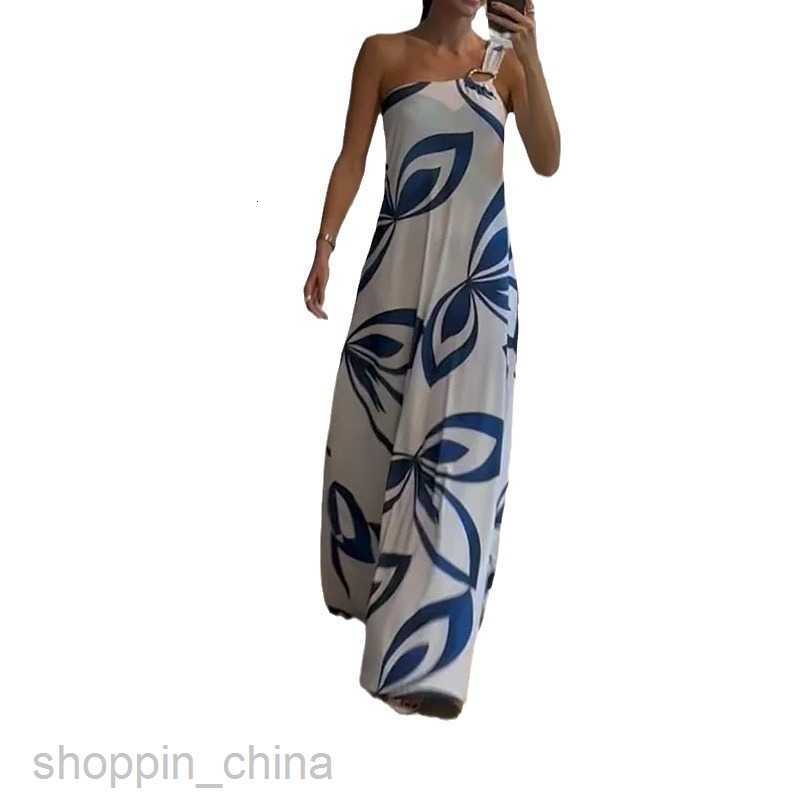 Basic Casual Women Dresses Women's Autumn New Sexy One Shoulder Strap Printed Dress