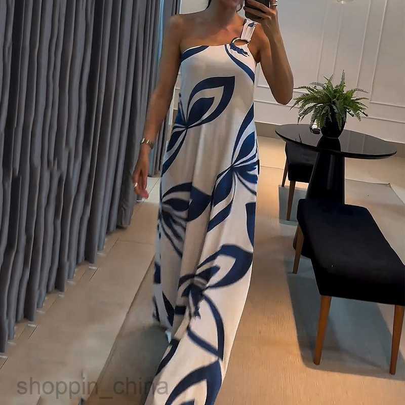 Basic Casual Women Dresses Women's Autumn New Sexy One Shoulder Strap Printed Dress