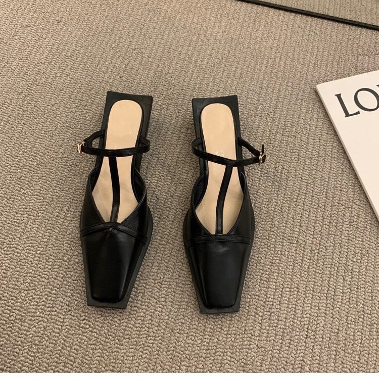 Wild Women's Shoes 2024 Summer New Fashion Semi-slippers Wear Square Toe hot Low Heel Slip Muller Sandals Black