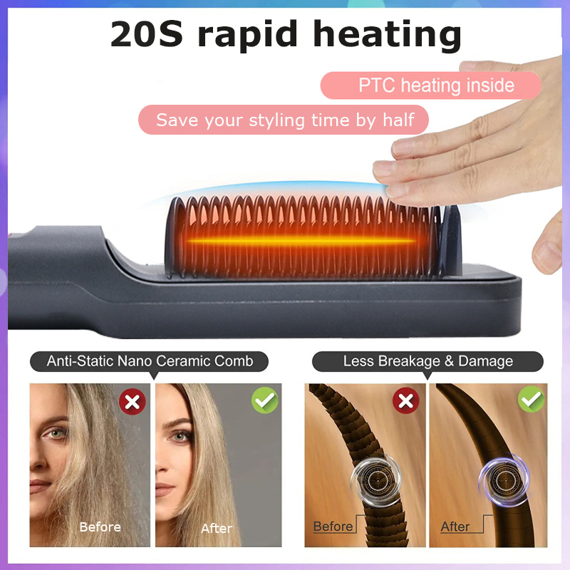 Electric Hot Multifunctional Straight Hair Straightener Comb Negative Ion Anti-Scalding Styling Tool Straightening Brush