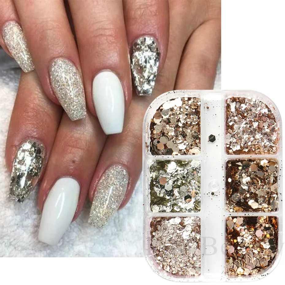 Glitter Champagne Nail Sequins Sliver Reflective Effect Flakes Wedding Nail Charm Paillette Manicure Decorations LA1909-48 240627