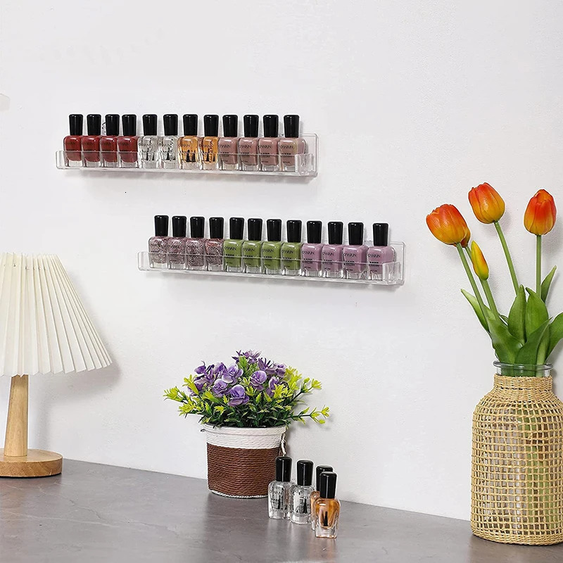 1/4 Layer Nail Polish Display Rack Transparent Acrylic Storage Holder Art Tools Lipstick Organizer Wall-mounted Shelf 240627