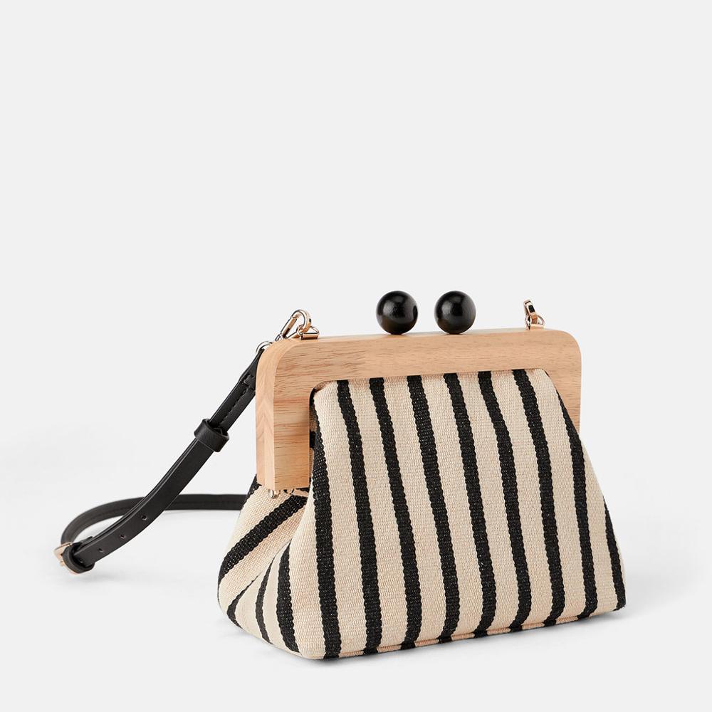 Vintage Striped Wooden Clip Bags shell bag luxury shoulder bags women messenger crossbody bag women canvas handbags