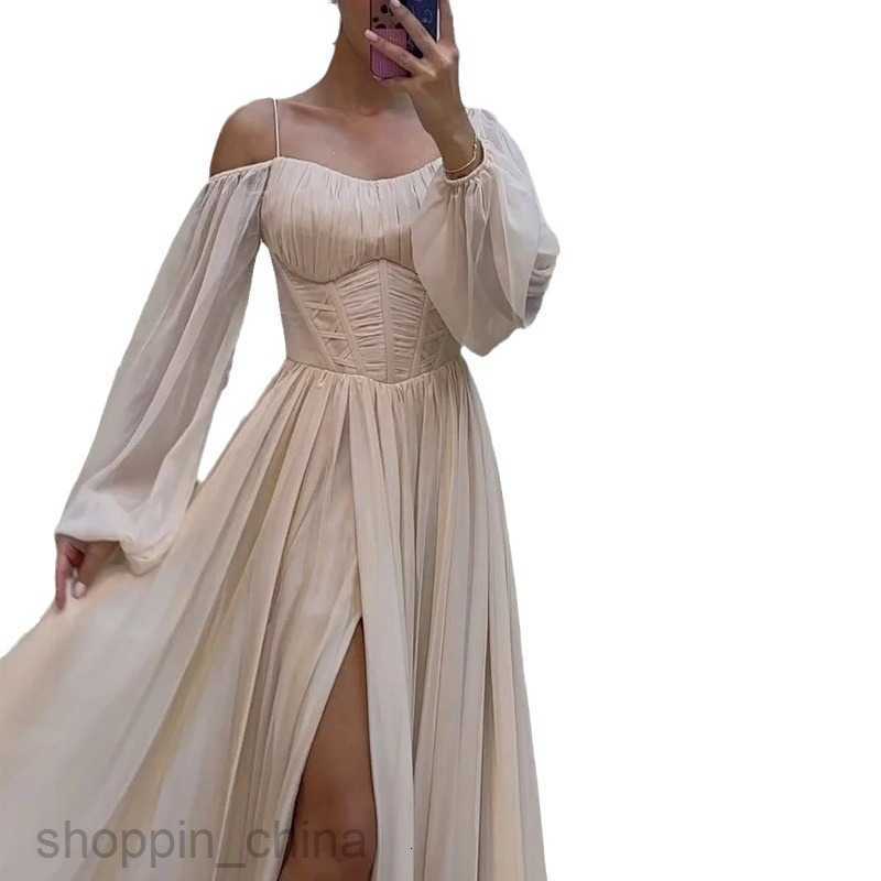 Basic Casual Women Dresses Women's new summer casual bubble long sleeved collar slit dress