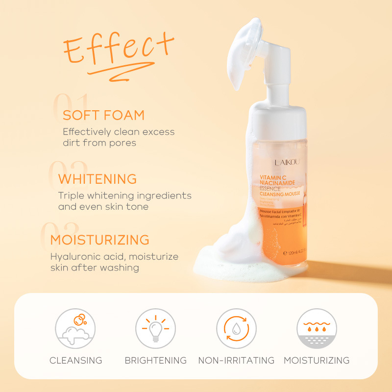 Vitamin C Cleansing Mousse Deep Clean Pores Oil Control Foaming Facial Cleanser Whitening Moisturizing Skin Care Product