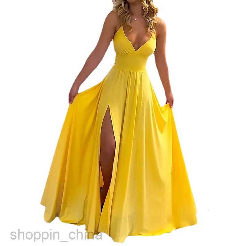 Basic Casual Women Dresses Fashion Women's Summer Strap V-Neck Lace up Lace up Split Long Dress