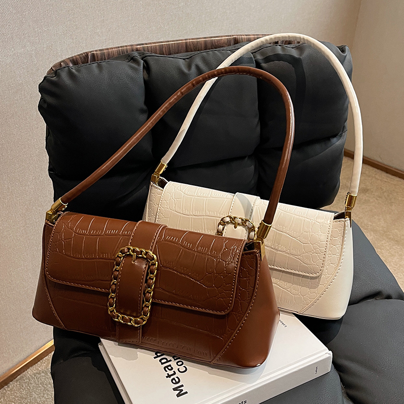 French Underarm Bag for Women Stone Pattern PU Leather Shoulder Bags Fashion Chic Lock Handbags 2023 New H6.28#33