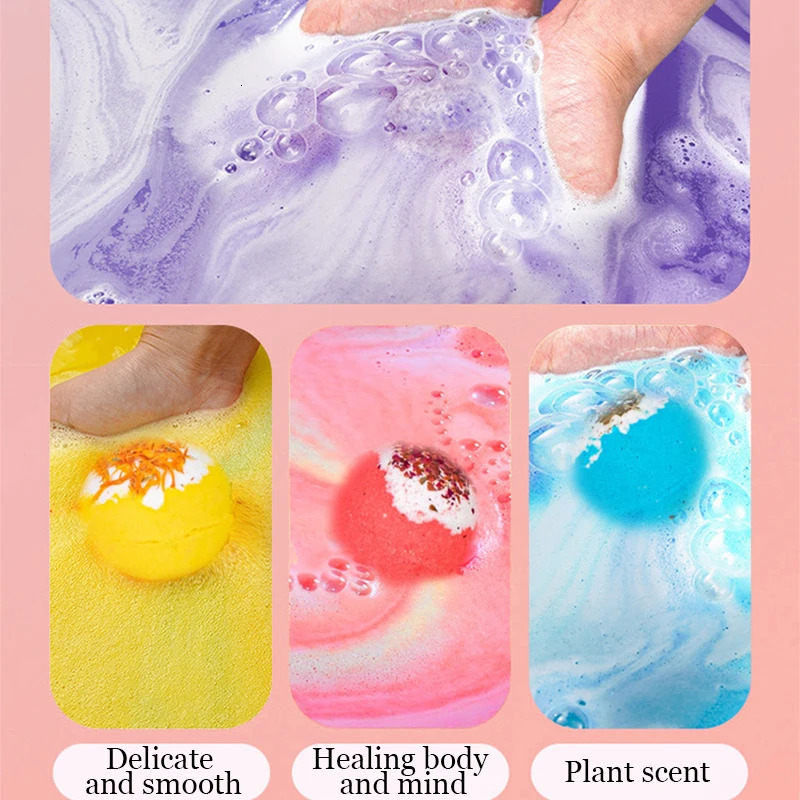 4Pcs Handmade Bath Bombs Set Essential Oil Stress Relief Bath Ball Bubble BathBombs Gift for Birthday Valentines Day Christmas 240627
