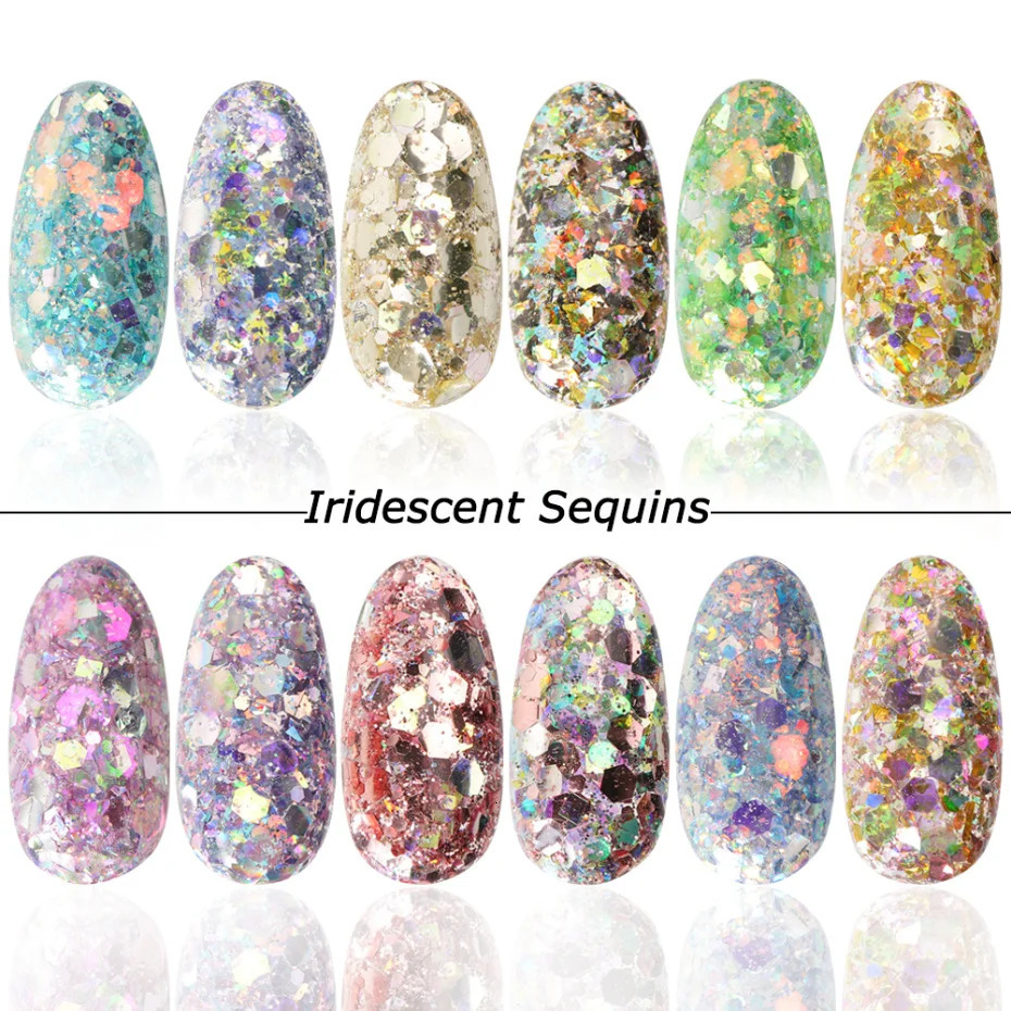 Mirror Iridescent Mixed Hexagon Nail Glitter Sequins Holographic Spangles Flakes Nail Art Powder Gel Polish Manicure Accessories 240627