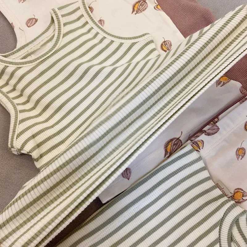 Pajamas Baby two-piece set for boys and girls summer tank top Bloomers set for children casual basic style set striped baby cute clothing set WX5.31