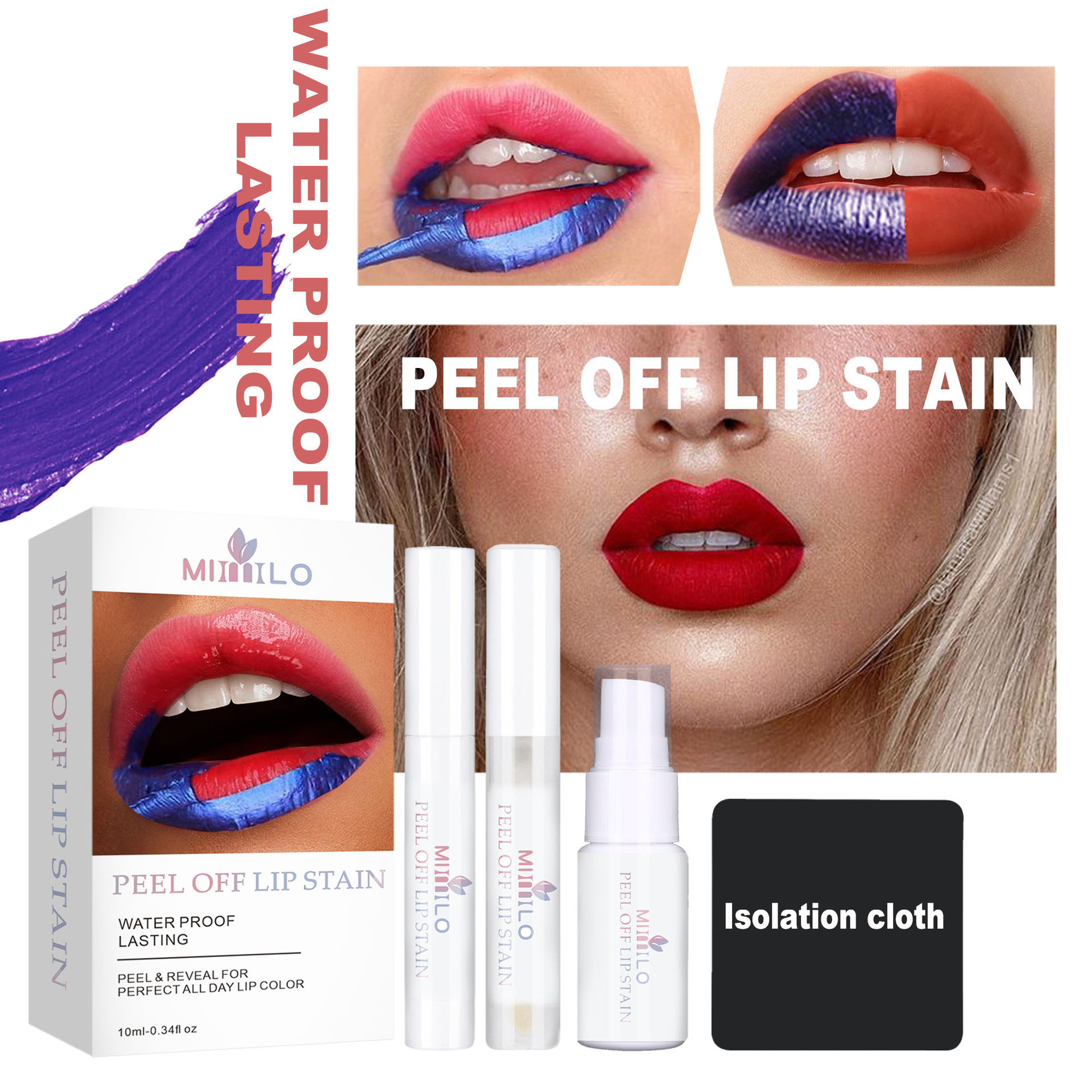 Wonder Liquid Blading Peel & Reveal Lip Color Kit Amazing Peel Off Liquid Lipstick Long Lasting Tear Off Lip Gloss Lip Stain Kit