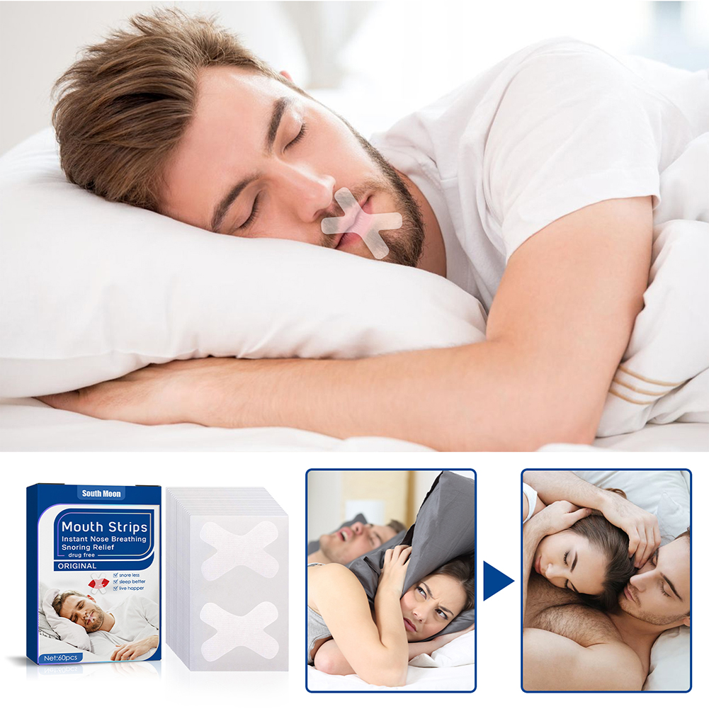 60Pcs Anti Snore Mouth Tape Sleep Strip Nasal Lip Stickers Paste Better Nose Breathing Improved Nighttime Sleeping