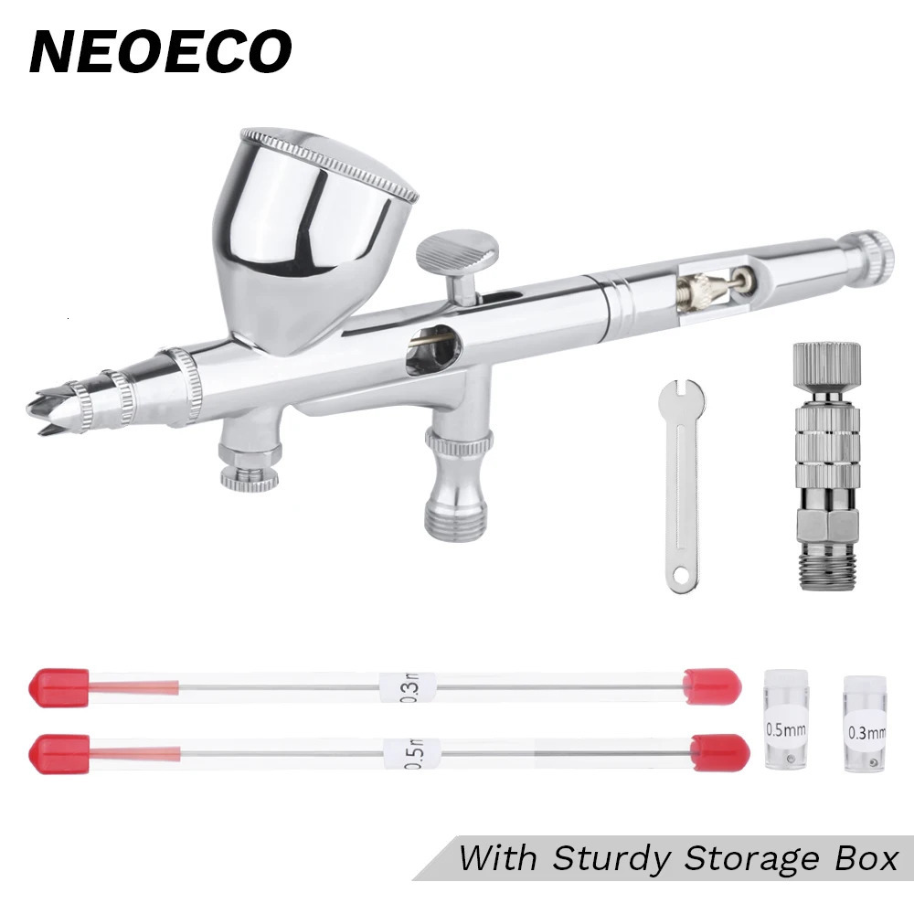 Dual-Action Spray Gun 0.2/0.3/0.5mm 9cc/7cc Gravity Feed Airbrush Kit Set With Quick Coupler for Art Craft Model Body Nail Paint 240627