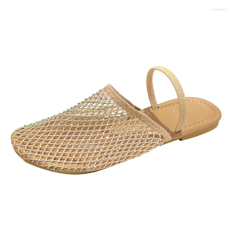 Sandals 2024 Spring And Summer Foreign Trade Plus Size Women's Flat Broken Dia Fashion European American Style Fishing Net Solid