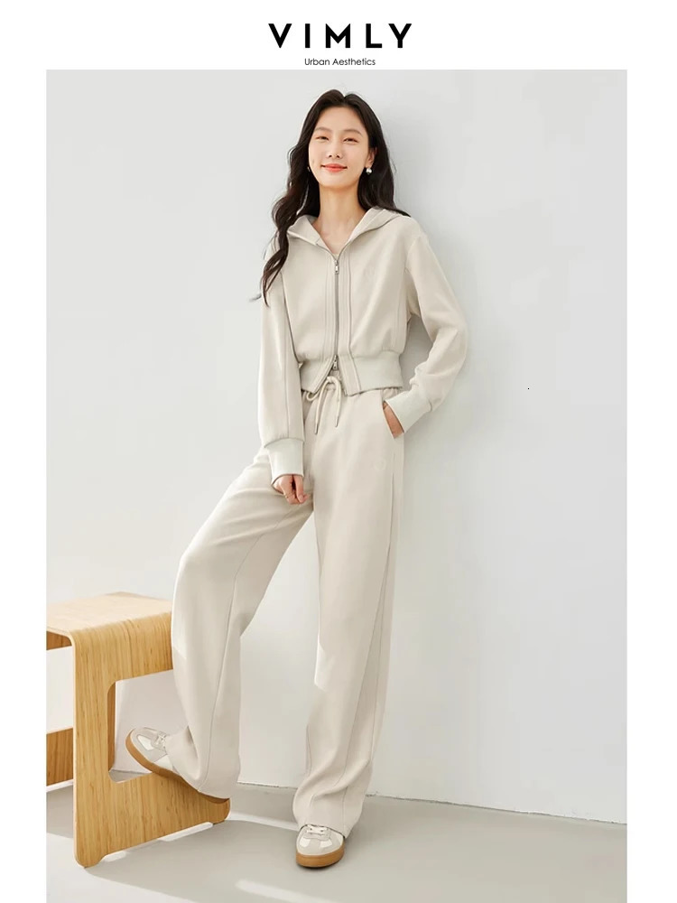 Vimly Womens Tracksuit 2 Piece Pant Sets Spring in Matching Set Zipup Cropped Hoodie Jacket Wide Leg Sweat Women 240627