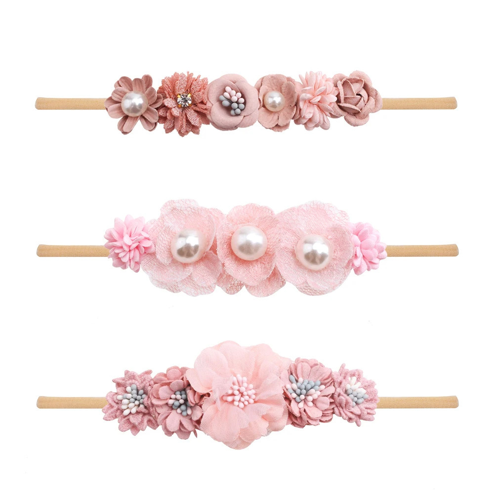 3pcsset Baby Girl Headband born Elastic Flower Toddler Hair Band Kids Headwear Nylon Soft Hairbands Child Accessories 240625