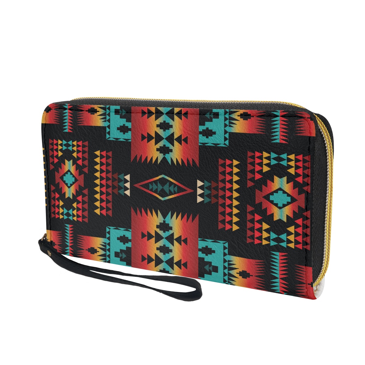 DHwanglijia Tribal Aztec Print Leather Wallet for Women Casual Wrist strap Women's Purse Zipper designer bag Credit Card Holder Female carteras d