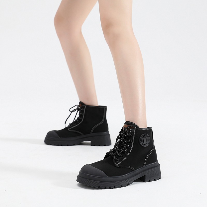 Short Women's 2023 Autumn/Winter New British Style Thick Sole Lace up Work Casual Martin Boots