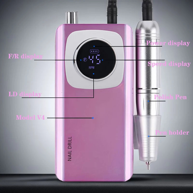 High Speed 45000RPM Rechargeable Nail Drill Machine with LCD Low Noise Professional Nail Polish Sander Nails Accessories Set 240627