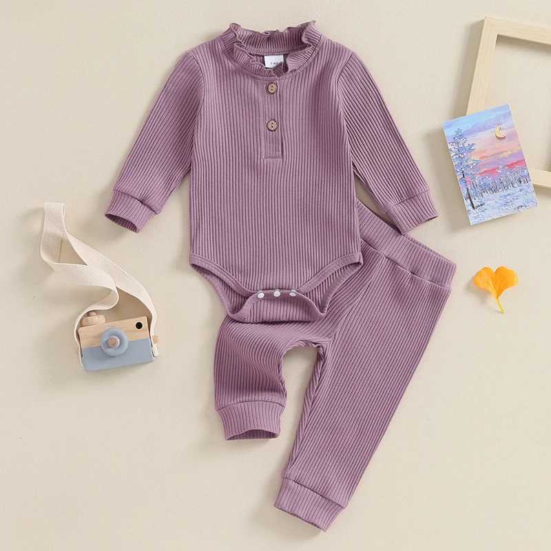 Pajamas 0-18 meter baby girl spring and autumn dress solid color pleated long sleeved jumpsuit set newborn baby casual clothing WX5.31