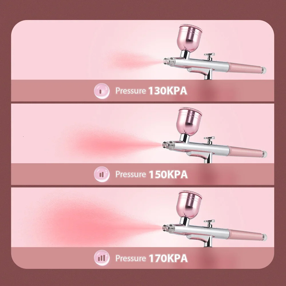 Top 0.m Pink Mini Air Compressor Kit Air-Brush Paint Spray Gun Airbrush For Nail Art Tattoo Craft Cake Nano Fog Mist Sprayer 240627