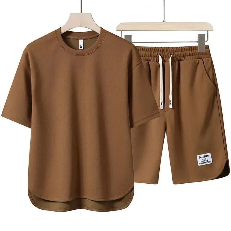 Casual Mens T-shirt Set Sportswear For Male Oversized Clothing Short Sleeve Shorts 2 Piece Suits Mens Beach Shorts Tracksuit 240614