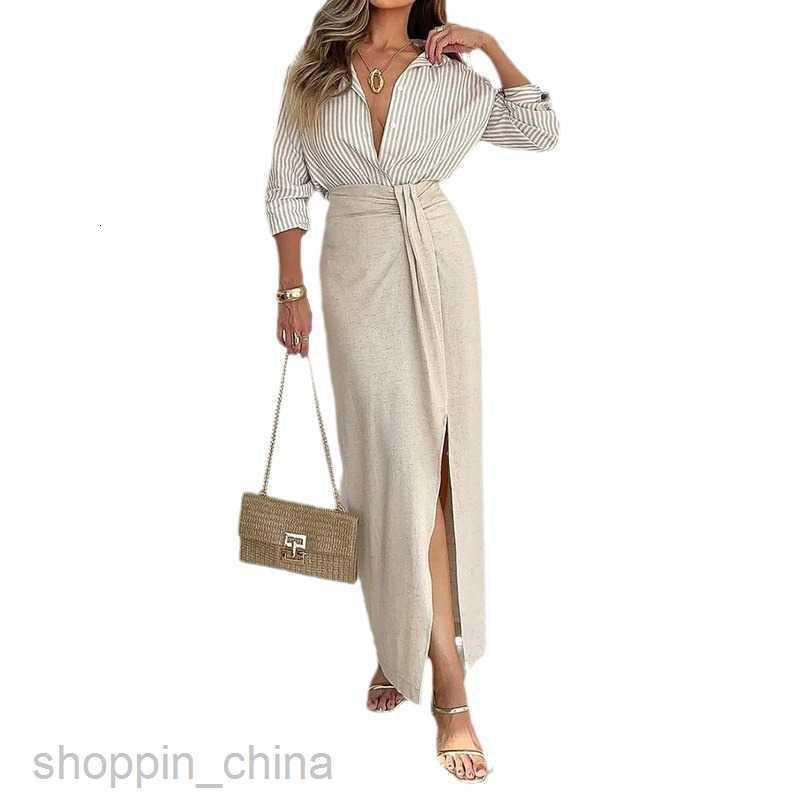 Basic Casual Women Dresses women's summer new long sleeved striped top pleated skirt two-piece set