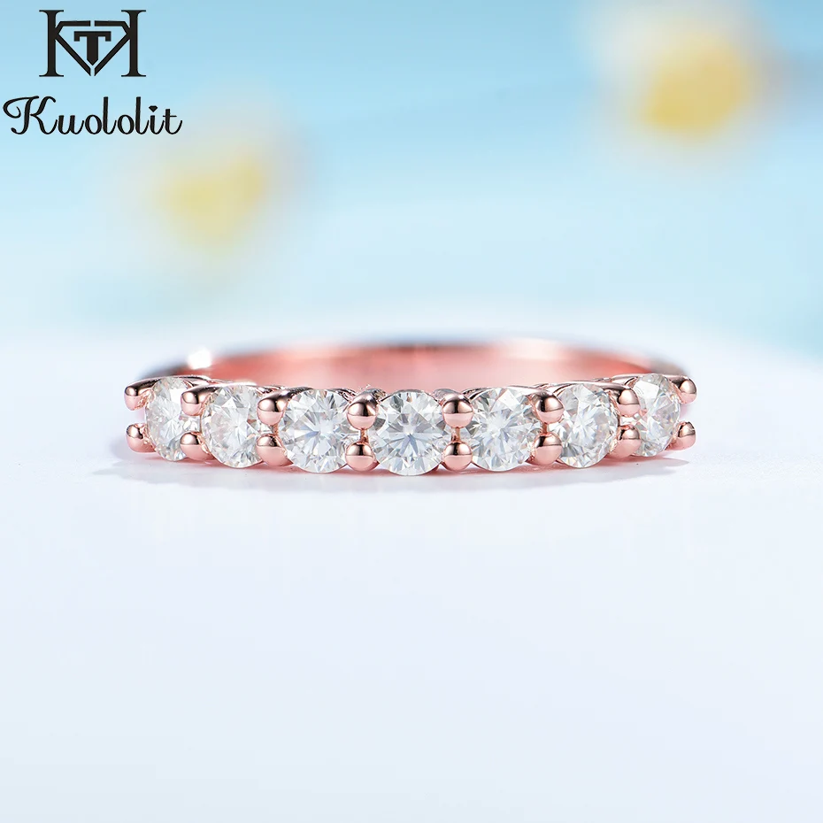 Kuololit 0.7CT D/VVS1 Moissanite Ring for Women Solid14K 10K Rose Gold Matching Half Eternity Wedding Band for Engagement