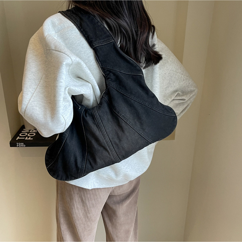 Leisure Denim Handbag for Women's 2024 New Fashion Single Shoulder Large Capacity Korean Retro Commute Underarm Bags H6.28#36 swissmilitary