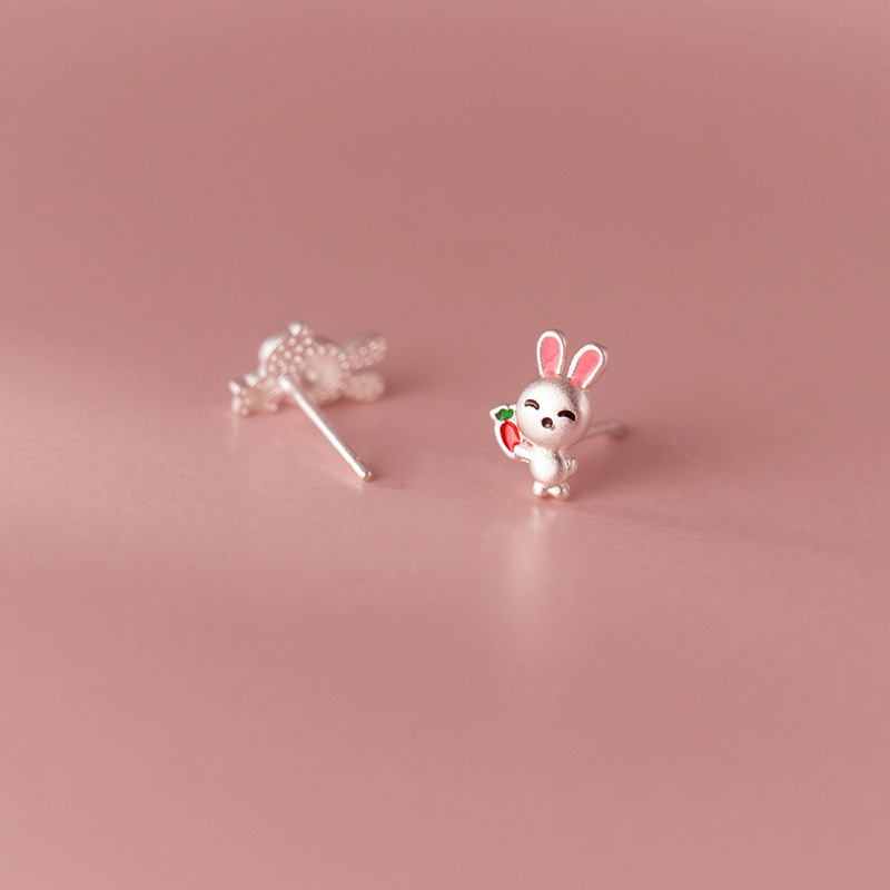 Kids Sterg Sier Carrot - Frosted Rabbit Stud Earrings for Girls 4