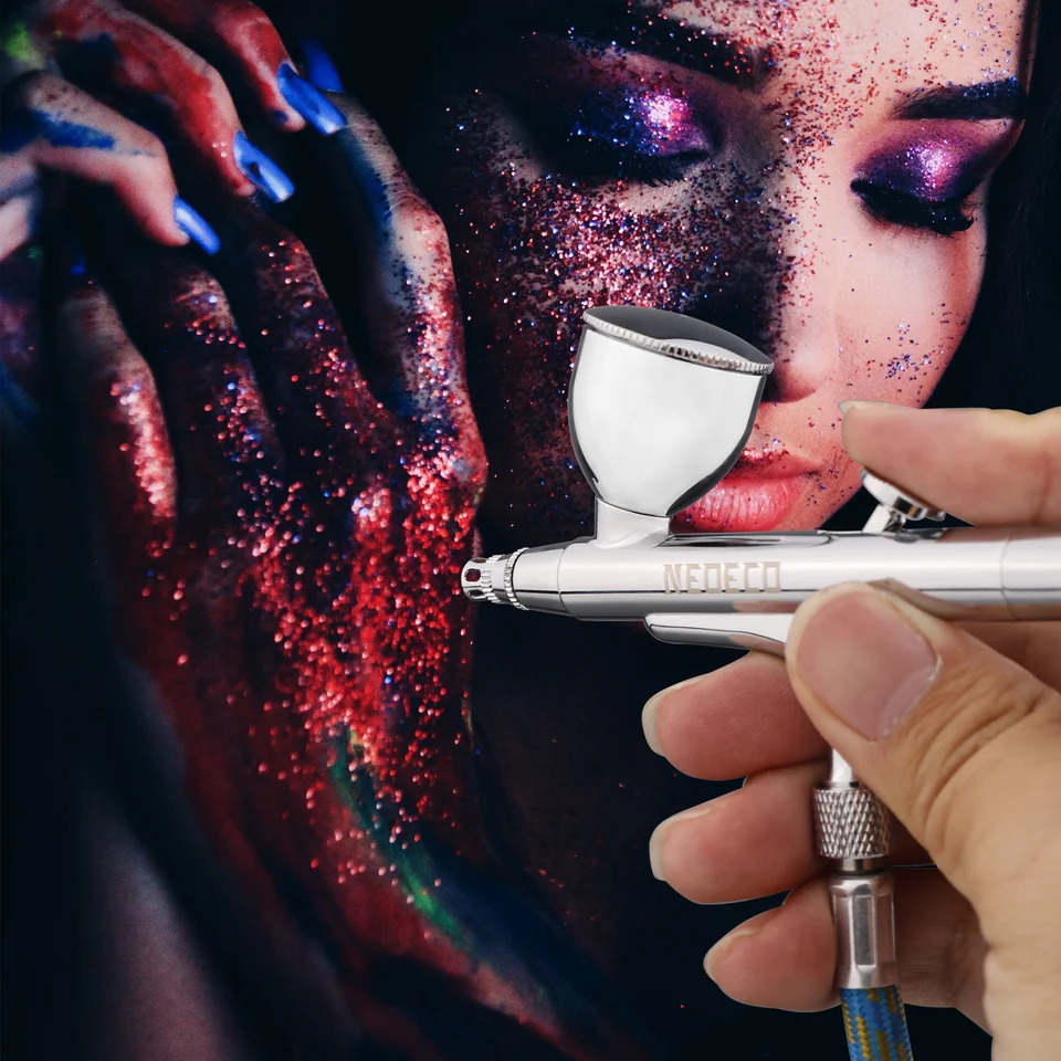 Dual-Action Airbrush With Auto-Centering Nozzle 7cc 13cc Cups 0.2/0.3/0.5mm needle for Modeling Makeup Nail Art Painting Tool 240627