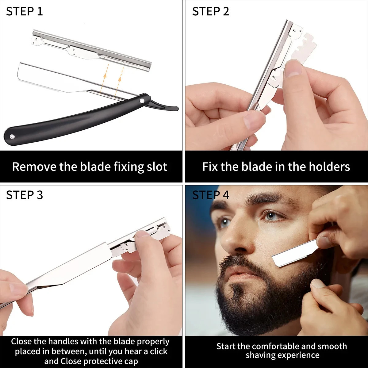 Salon barber razor manual shaver straight edge stainless steel sharp cutter holder folding shaving beard barbershop supplies 240627