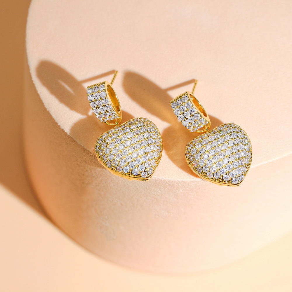 Choucong Brand Dangle Earrings Sparkling Luxury Jewelry 925 Sterling Silver Gold Fill Pave Micro White Sapphire CZ Diamond Gemstones Party Heart Drop 