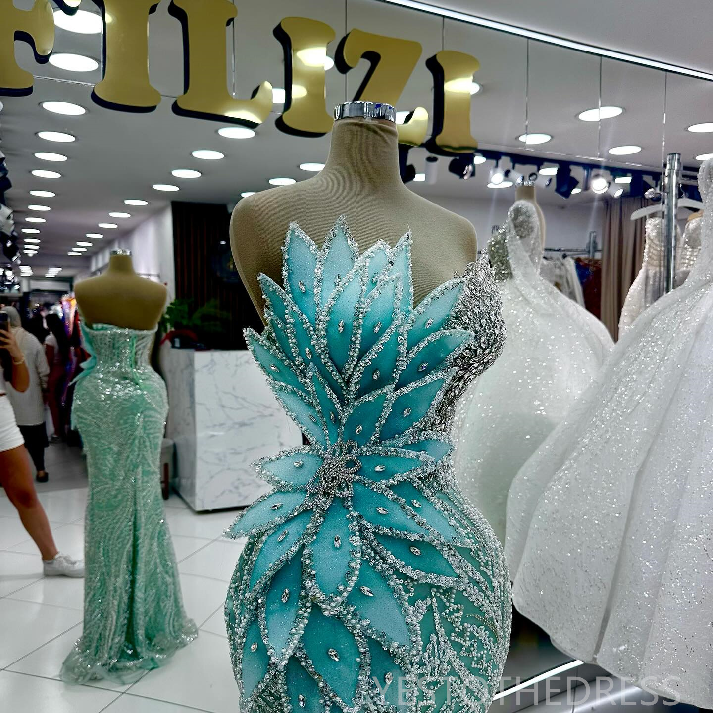 2024 Mint Mermaid Prom Dress Illusion Promdress Evening Formal Gowns for Special Occasion Beaded Rhinestones Lace Leaf Birthday Dress Second Reception