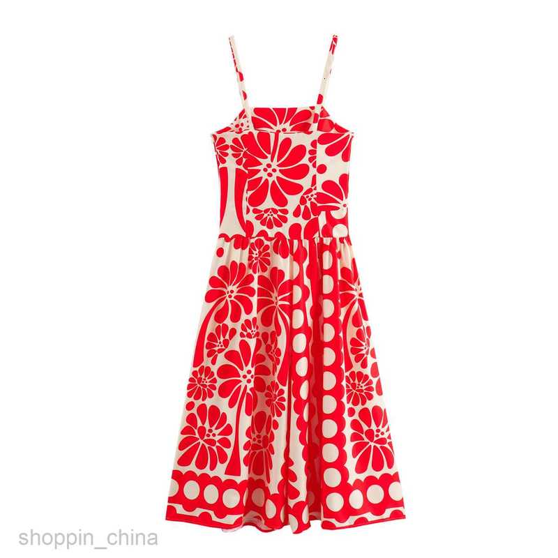 Basic Casual Women Dresses Women's Summer Vacation Style One Line Neck Flower Contrast Sling Dress Women's B6