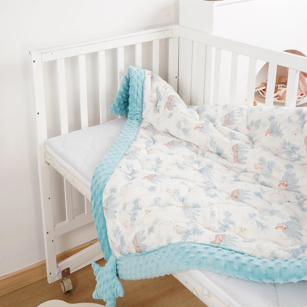 110x140cm Thick Baby Quilt Soft 100% Cotton Dot Minky Blanket Children Sleeping Quilt 240627