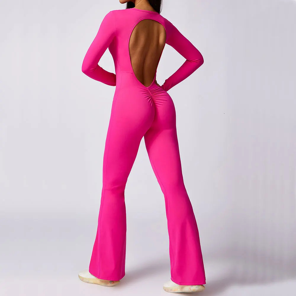 Jumpsuit Long Sleeves Gym Set Womens Yoga Suit Sportswear Women Sports Flared Pants Fitness Rompers Stretch Workout Bodysuits 240627